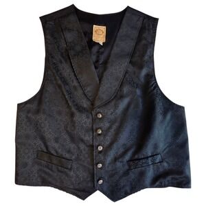 Wah Maker Frontier Vest Men 2X Western Cowboy USA Made Black Paisley Buckle Back